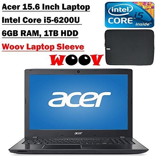 Acer Aspire E5 15.6 Inch Laptop with Woov Sleeve (Intel Core i5-6200U, 6GB DDR3, 1TB HDD, DVDRW, Bluetooth 4.1, Windows 10 Home, Black)