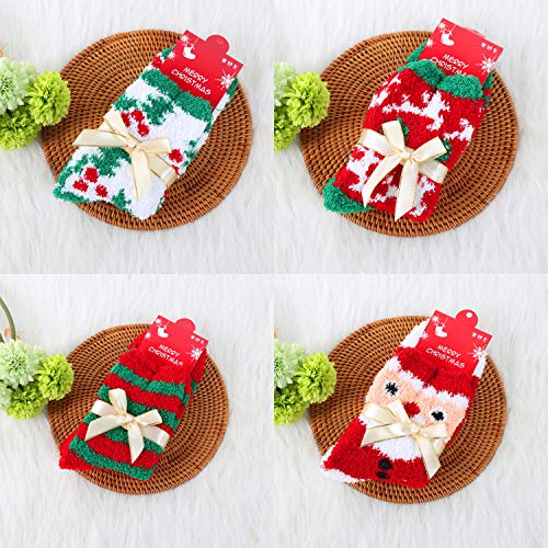 Christmas Fuzzy Socks,Kapmore 6 Pairs Cute Coral Fleece Warm Cozy Socks Holiday Slipper Winter Socks XMAS Fluffy Crew Socks for Women Girls