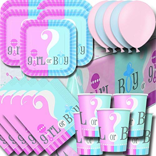 Gender Reveal Party Pack for 16 - Plates, Cups, Napkins, Balloons and Tablecovers