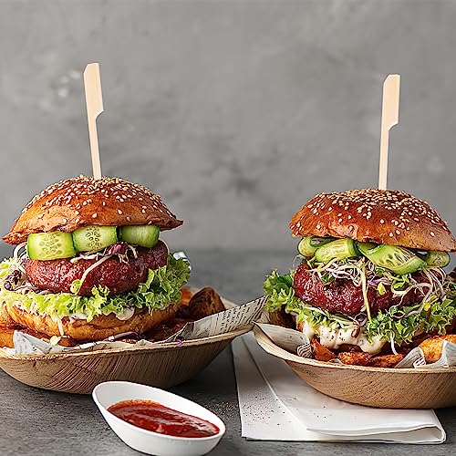 HAKSEN 400PCS Bamboo Paddle Picks, 4.7 Inch Bamboo Paddle Skewers Bamboo Toothpicks for Appetizers Sandwich Candy Apple Cocktail Kabobs