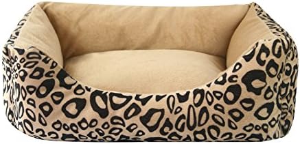 Hollypet Big Pet Bed Lux Plush Rectangular Quality Dog Bed Removalbe Washable Cover Zippered, Leopard, Large