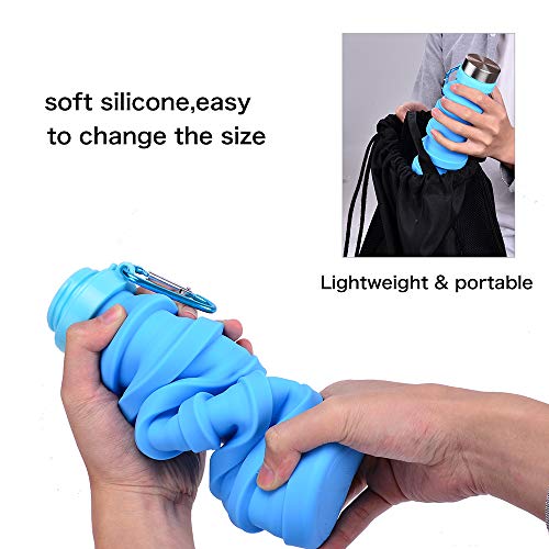 ZOORON Collapsible Water Bottle, BPA Free Silicone Foldable Travel Water Bottle Set Lightweight/Eco-Friendly Water Bottles with Carabiner Designed for Travel and Outdoor (2Pack-Blue+Black)