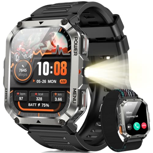 Blackview Men's Smartwatch, 2.01 Inch Military Smartwatch Fitness with Bluetooth Calls Smart Watch 115+ Sports Modes/900 mAh/Sleep/Heart Rate Monitor/Torch/Compass for Android IOS