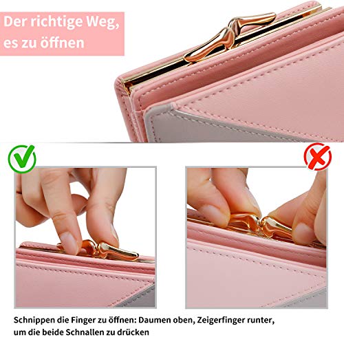 Damen Portemonnaie Kunstleder klein Geldbeutel mit Münzfach Mini Geldbörse für Frauen (Rosa 1)