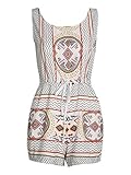 Choies Women's White Tribe Print Drawstring Waist Boho Romper Jumpsuit