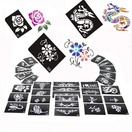 100 Mixed Design Tattoo Body Painting Glitter Stencil GBL-PH-D02-100