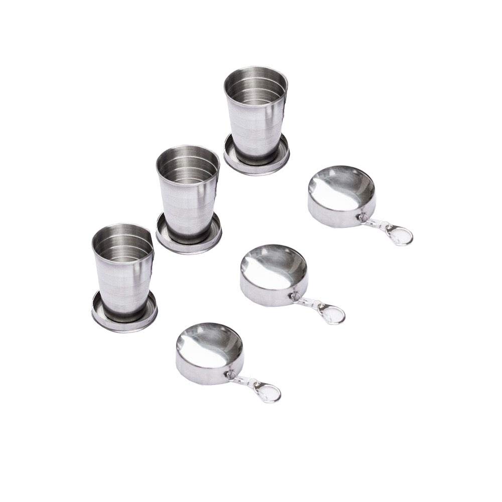 Gteller 3 Pack Stainless Steel Camping Folding Cup Portable Travel Mug, Hiking Demountable Collapsible Cup with Keychain (Small-3 in Package)