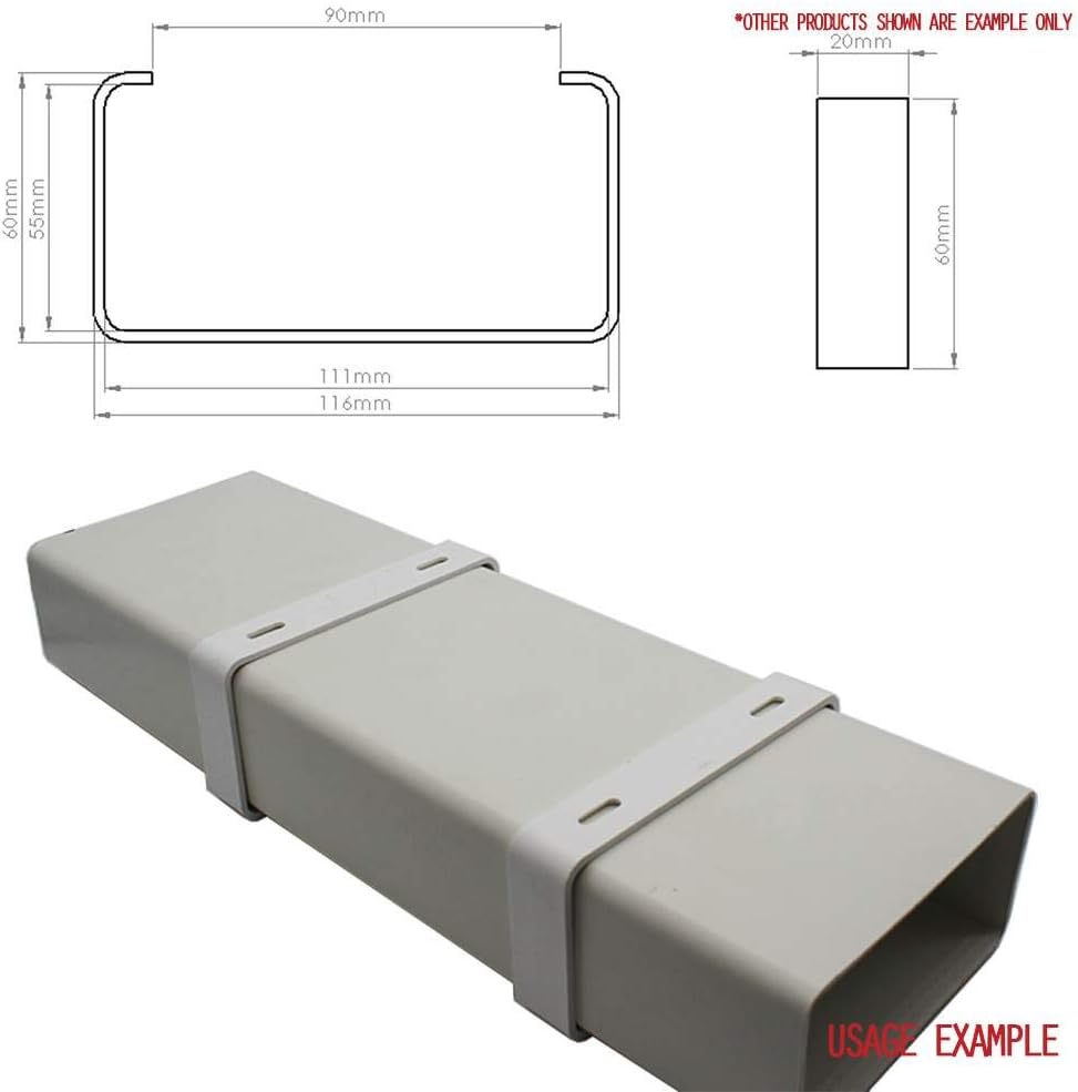 Kair Rectangular Ducting Retaining Clip 110mm x 54mm Support Bracket for Plastic Flat Channel Duct (May Arrive Black) - Image 5