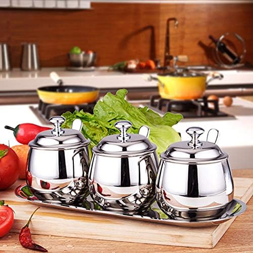 Stainless Steel Seasoning Box Spice Jar Looks Nice Condiment Container with Lids,spoons and Base Best For Your Kitchen