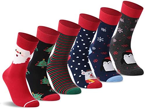 Christmas Socks, Printed Fun Colorful Festive, TXXM Unisex Novelty Christmas Holiday Gift Crew Dress Socks 3-6 Pairs