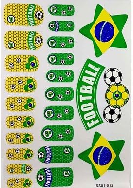 QINF 2PCS 20 Brazil World Cup Football Pattern Nail Art Stickers&amp;3 Temporary Tattoo