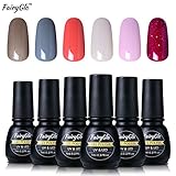 FairyGlo 6 Pcs Color UV LED Gel Nail Polish Soak Off Long Lasting Manicure Varnish Nail Art Starter Kit Beaurty High Gloss Wearing Top Base 7ml 1001