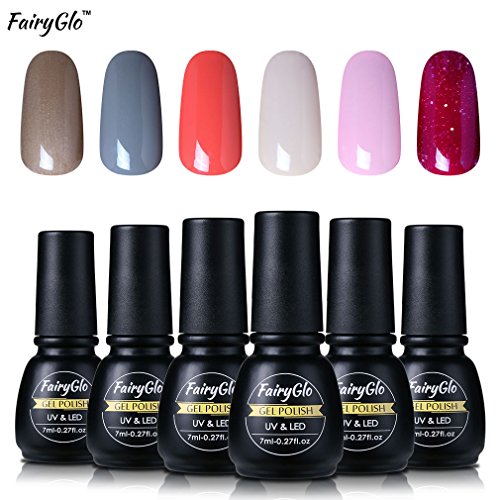 FairyGlo 6 Pcs Color UV LED Gel Nail Polish Soak Off Long Lasting Manicure Varnish Nail Art Starter Kit Beaurty High Gloss Wearing Top Base 7ml 1001 FairyGlo 6 Pcs Color UV LED Gel Nail Polish Soak Off Long Lasting Manicure Varnish Nail Art Starter Kit Beaurty High Gloss Wearing Top Base 7ml 1001