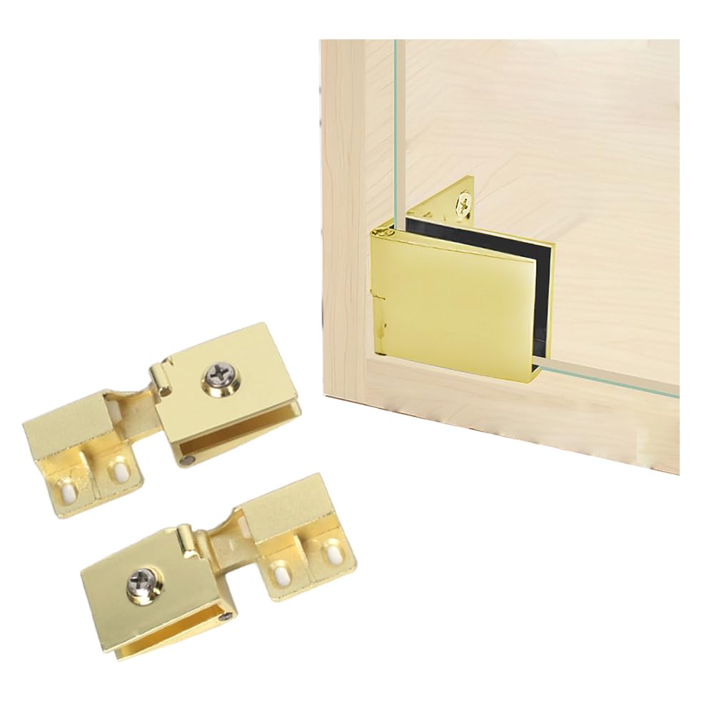 2 Pieces Cabinet Glass Door Hinge Suitable for Display Cabinet Doors and Wine Cabinet Hinges 3-5mm Gold