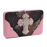 Realtree Camouflage Extra Deep Frame Wallet Purse w/ Rhinestone Cross -Camo/Pink