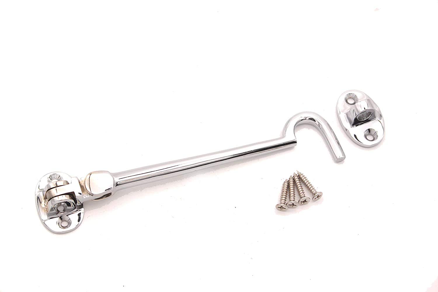 Infinity Decor Heavy Duty Polished Chrome 6" (150mm) Cabin Hook & Eye Silent Catch Door Latch Lock for Gate Shed Patio Window Garden Gate