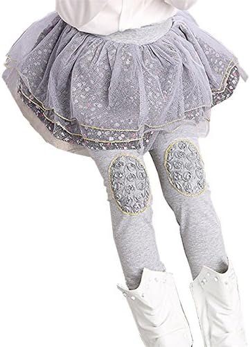 SERAIALDA Kids Girls 2 Pieces Lace Ruffle Leggings Gauze Culottes Tutu Skirt Leggings Pants