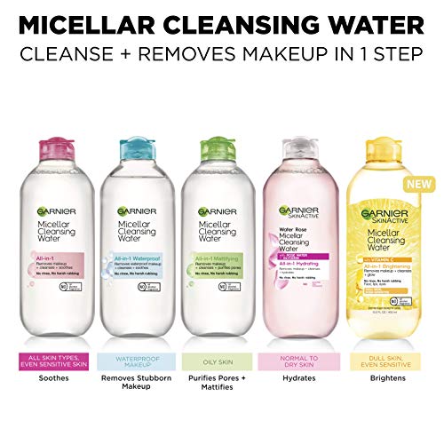 GARNIER MICELLAR WATER FOR WATERPROOF MAKEUP, HYDRATING FACIAL CLEANSER & MAKEUP REMOVER, SUITABLE FOR SENSITIVE SKIN, VEGAN, CRUELTY FREE, 13.5 FL OZ (400ML), 1 COUNT