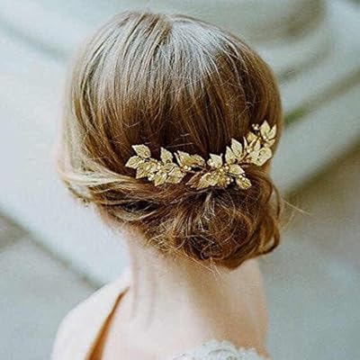 Aukmla Bridal Hair Vine Leaves Rhinestone Gold Headbands Vintage