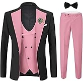 YFFUSHI Men's Slim Fit 3 Piece Suit One Button Blazer Vest Pants Wedding Prom Party Suits Set