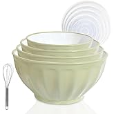 JCXivan Mixing Bowls with Lids Set,Plastic Prep Bowl with Lid,Mixing Bowl Set for Kitchen Cooking, Baking,Storage Food,4 Big Nesting Bowls and 1 Egg Whisk,Stackable,Green