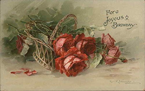 For a Joyous Birthday – A Picture of Red Roses – C Klein Original Vintage Postcard