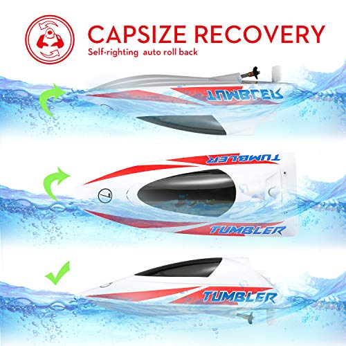 FUNTECH RC Boat High Speed 30km/h Pool Racing - 10.5 inch 2.4 GHz Remote Control Boat with Self-righting Auto Roll Back - Best Gifts for Kids&Adults, Boys& Girls - White - Thumbnail 2