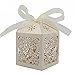KPOSIYA 100 Pack Love Heart Laser Cut Wedding Party Favor Box Candy Bag Chocolate Gift Boxes Bridal Birthday Shower Bomboniere with Ribbons