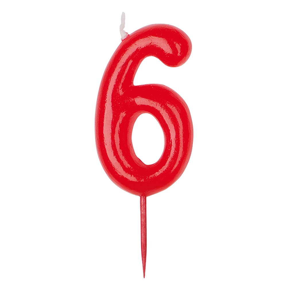 Dekora - Red Number Birthday Candles | Number 6 | 5,5 cm