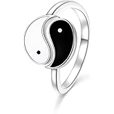 JZMSJF S925 Sterling Silver Tai Chi Yin Yang Ring Adjustable Thumb Rings for Women Men
