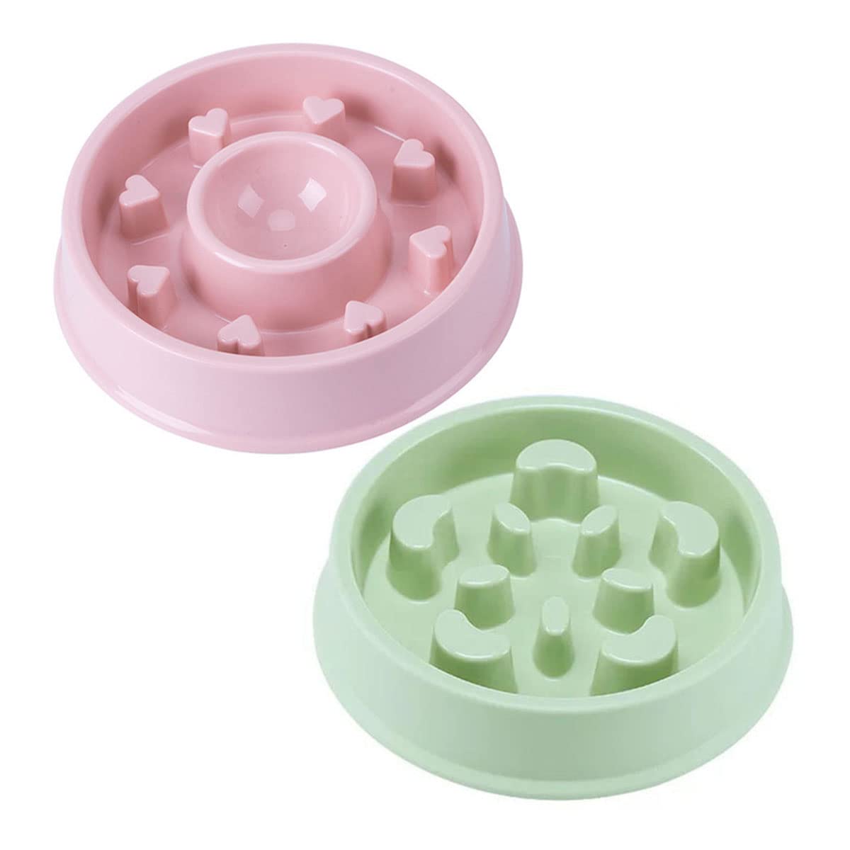 Hesheng 2 Pack Slow Feeder Dog Bowl Puppy Slow feeding bowl Interactive Feeder Pet Bloat Stop Dog Bowl Non-Slip Healthy Eating Bowl for Small Medium Large Dogs (Pink+Green)