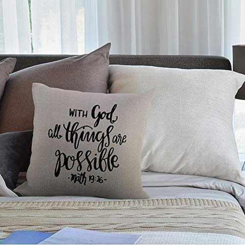 HGOD DESIGNS Bible Verse Throw Pillow Cover,Religious Christian Hope with God All Things are Possible Quote Decorative Pillow Cases Cotton Linen Square Cushion Covers for Home Sofa Couch 18x18 inch