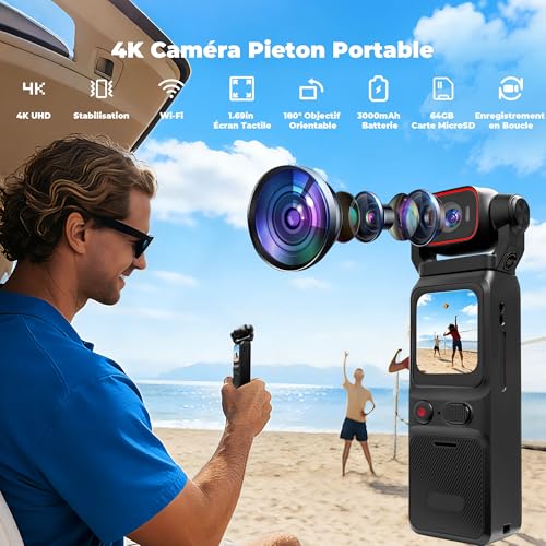 NinjaCam 4K Camera Vlog, Portable POV Camera, Body Cam, Body Cam for Sport, WiFi Mini Sport Camera with Stabilization, Body Cameras for Travel, TF Card 64GB