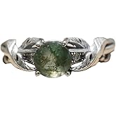 rgwtgkyh Moss Agate Ring for Women Silver Vintage Open Green Gemstone Rings for Wedding Fashion Engagement Jewelry Gifts