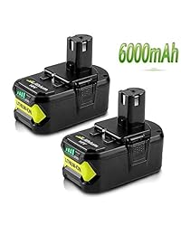 18V 6000mAh High Capacity Replacement Battery for Ryobi P108 P105 P102 P103 P107 P109 P104 P100 Lithium-ion Cordless Tools Battery (2 Packs)
