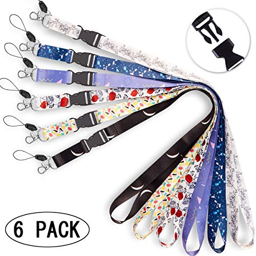 6 Pack Lanyard White Black Roses and Black one with moonLanyards with id Badges Holder Rose Neck Office Cruise Lanyard for Keys Women Men id Lanyard Card Holder Waterproof
