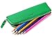 MEKU Pencil Case Genuine Leather Pen Case Stationery Bag Zipper Pouch Pencil Holder with 2 Slots Green