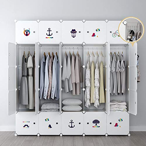 GEORGE&DANIS Portable Wardrobe Plastic Modular Closet Organization Customizable Cube Storage Organizer Bedroom Armoire Dresser, White, 5 Hangers & 10 Cubes - Thumbnail 7
