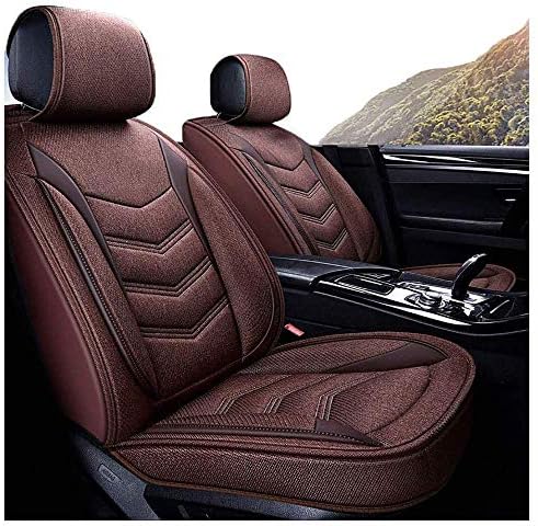 カーシートカバーフルセットユニバーサル耐摩耗性レザー素材 バックオーガナイザー付きカーシートカバープロテクター 車用ユニバーサルフィット Suv フォーシーズンリネンカーシートカバー ブラウン