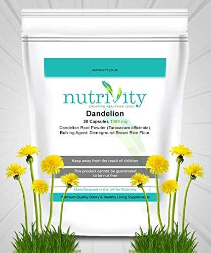 Dandelion Root 1000mg Veg Capsules Power Minerals, Vitamin Rich by Nutrivity (30)