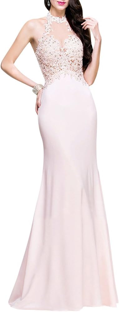 Quge Women's Sleeveless Vintage Floral Lace Formal Evening Party Long Maxi Wedding Bridesmaid Dress