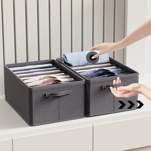YOYIKKO 6 Pezzi Grandi Organizer per Armadio Vestiti 7 Scomparti, Cestelli Portaoggetti Impilabili, Contenitori per Vestiti Guardaroba per Maglioni, Magliette, Felpe Con Cappuccio (Grigio-178)
