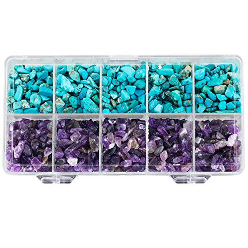 SUNYIK Tumbled Chips Stone Crushed Pieces Crystal Quartz for Tumbling,Cabbing,Amethyst & Howlite Turquoise