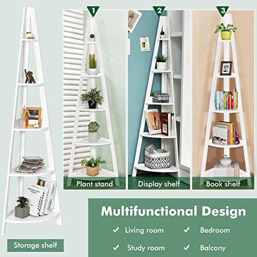 Tangkula 5 Tier Corner Shelf, 69 Inch Tall Corner Bookshelf, 5 Shelf