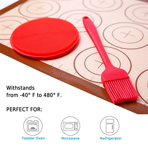 Silicone Baking Mat - Heat Resistant Non-Stick 16" x 11.5" Silicon Liner for Bake Pans & Rolling, Basting/BBQ/Pastry, Free Gift - Dishwashing Brush Scrubber Set - Thumbnail 4