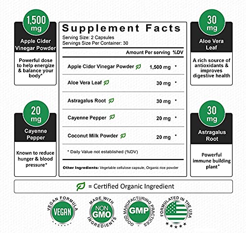 Organic Apple Cider Vinegar Capsules with The Mother - Energy Boost plus Heart, Gut, & Immune Health Support - Gluten… - Image 3