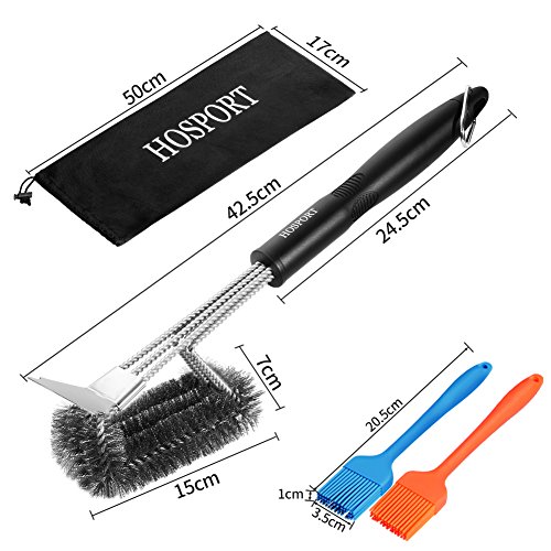 HOSPORT BBQ Grill Brush Barbecue Brushes and Scraper + Silicone Basting Brush 18" BBQ Brushes Cleaner Stainless Steel Bristle for Grill Cooking Cleaning