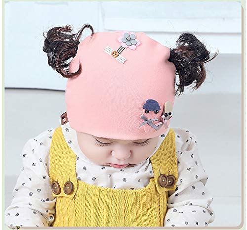 BriStory Newborn Baby Cotton Knitted Hat, Warm Infant Cap Beanie with Cute Wig Flower for 0-12 Months Girls – 3 Pack