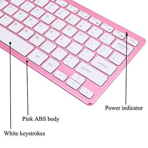 Pink Noiseless Click 2.4G Wireless Keyboard with Bluetooth 2.4G Dual Mode Mouse Quiet Typing 2-in-1 Portable Keyboard Mouse Combo