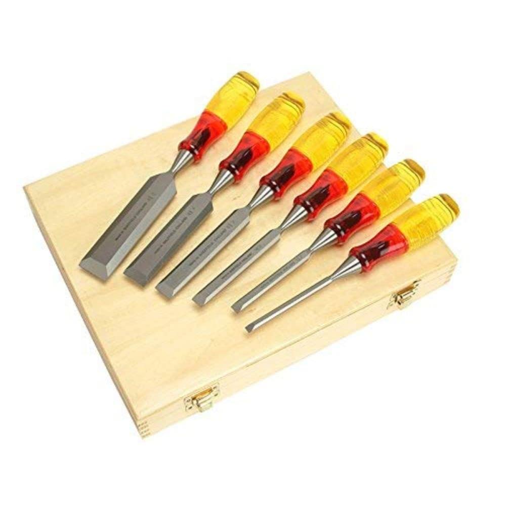 IRWIN Marples M373 Split-Proof Bevel Edge Chisels 6-Piece Wooden Box Set, TM373S6